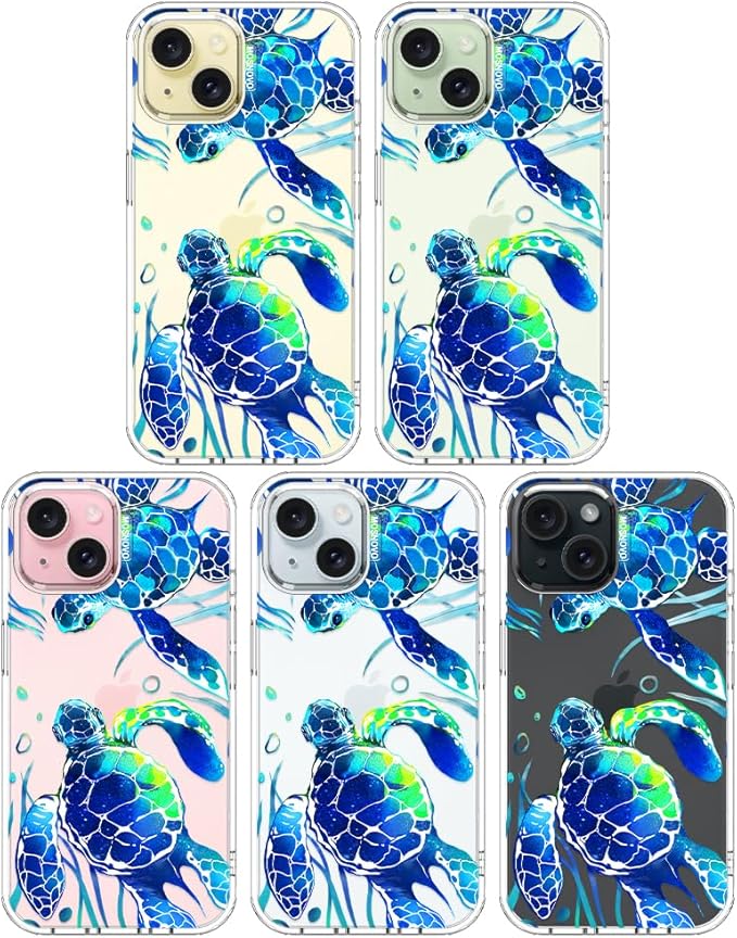 MOSNOVO Case for iPhone 15 Plus/iPhone 14 Plus, [Buffertech 6.6ft Military-Grade Drop Protection] [Anti Peel Off Tech] Clear TPU Bumper Phone Case Cover Design - Sea Turtles