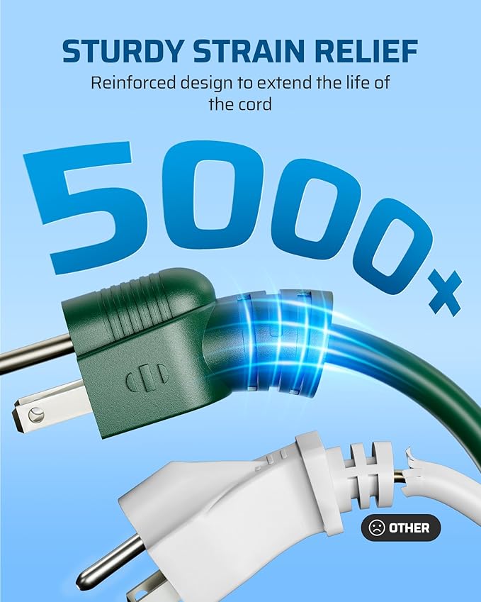 DEWENWILS 40 FT Total, Outdoor Extension Cord 1 to 3 Splitter for Lights, 3 Prong Outlets Plugs, Max 28ft End to End 16/3C SJTW Weatherproof Wire for Outdoor String Lights, ETL Listed,1 Pack