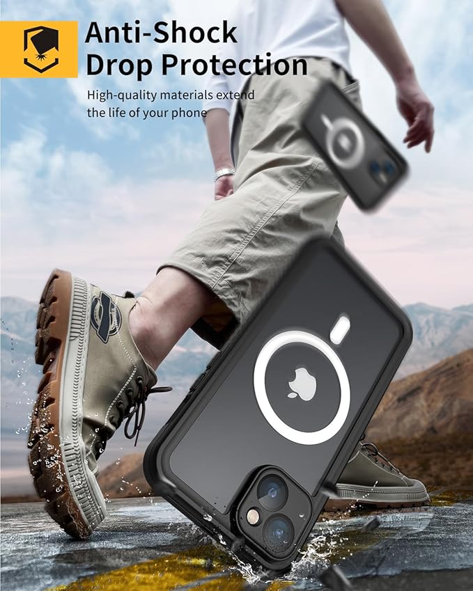 Lanhiem for iPhone 14 Magnetic Case, Waterproof Dustproof Shockproof Case with Built-in Screen Protector Compatible with Magsafe, Full Body Protective Cover for iPhone 14 6.1 inch -Black