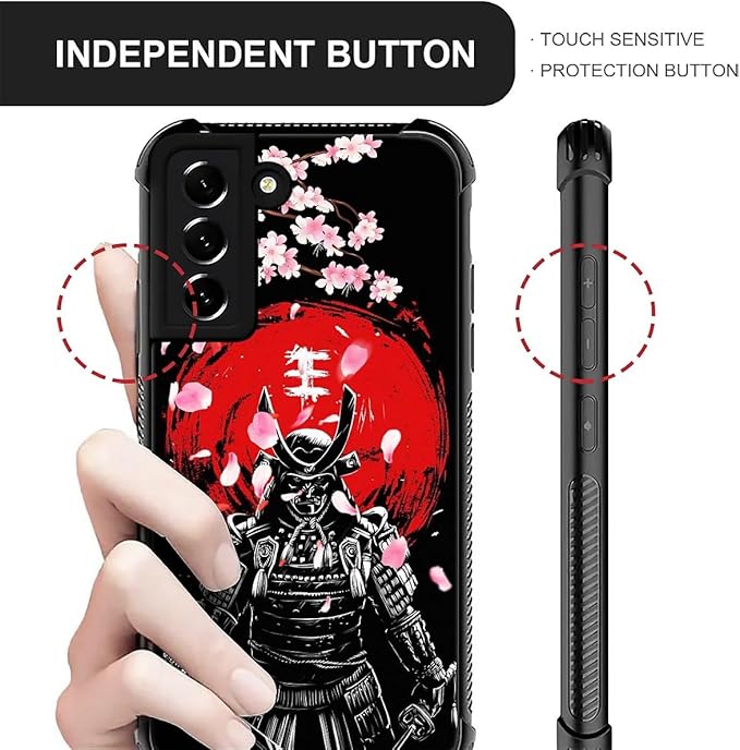 for Samsung Galaxy S22 Case, Sakura Japanese Samurai Pattern Graphic Design Girl Boy Soft Silicone Hard Acrylic Shock Protection for Samsung Galaxy S22