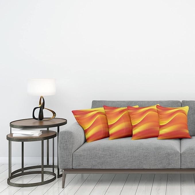 Ambesonne Orange Decorative Throw Pillow Case Pack of 4, Digital Waves with Different Tones Motion Effect Smooth Hot Lines Art Print, Cushion Cover for Couch Living Room Car, 20", Burnt Orange Yellow