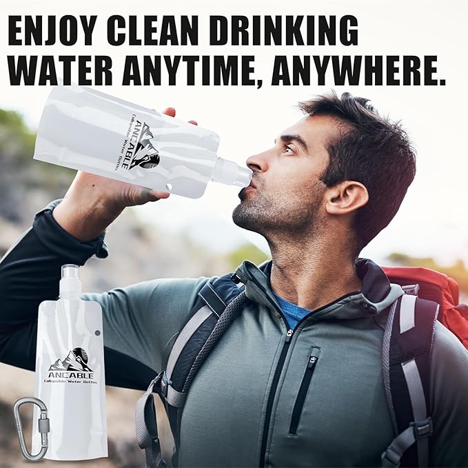 Ancable 17oz Collapsible Water Bottles, 3-Pack Reusable Travel Foldable Water Bottles for Hiking Camping Running Bike, BPA-Free Water Bottle, White