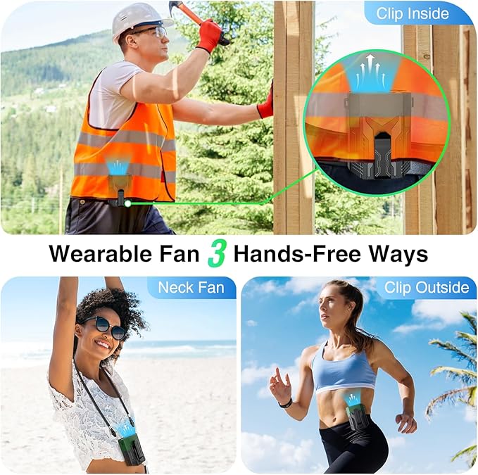 Portable Fan 4000mAh Rechargeable, 4 Speeds 13000RPM Strong Airflow, Personal Waist Fan with Max 24H Working Time, Wearable Clip Belt fan for Camping, Outdoor, Jobsite, Traveling -Green & Black