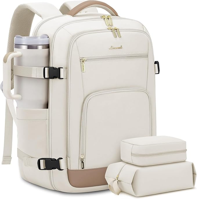 LOVEVOOK 40L Travel Backpack for Women Flight Approved, Carry on Backpack for Airplanes, TSA Personal Item Travel Bag, Waterproof 17 Inch Laptop Backpack, Business Weekender Overnight Daypack, 3Pcs