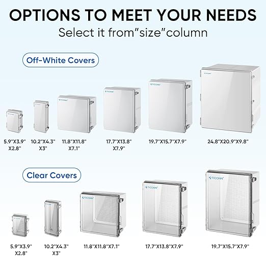 TICONN Outdoor Electrical Box Waterproof, Junction Box IP67 ABS Plastic Enclosure with Hinged Cover with Mounting Plate, Wall Brackets, Cable Glands (Clear, 17.7"x13.8"x7.9")