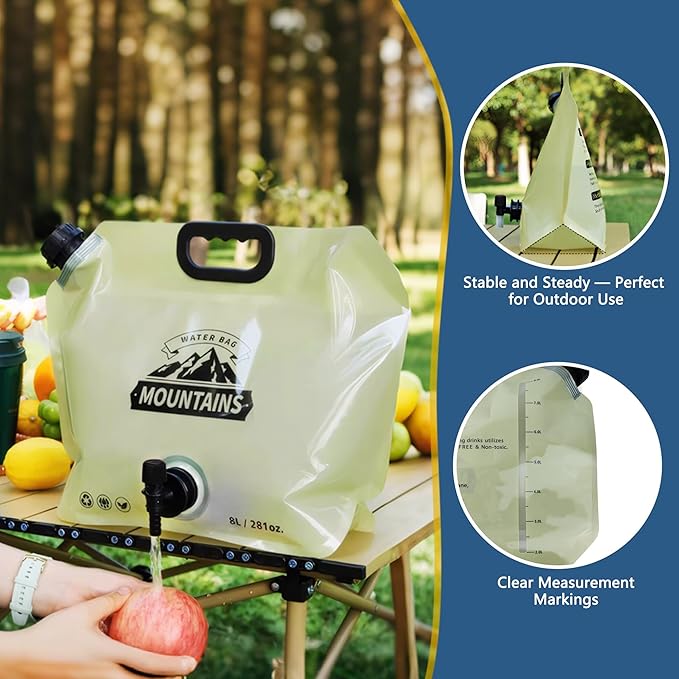 Water Jug Camping 2.1 Gallon Collapsible with Spigot, BPA Free Portable Water Pouch Foldable Water Bags for Outdoor Hiking, Travel and Emergency & Water Storage Containers (Beige-4Pcs)