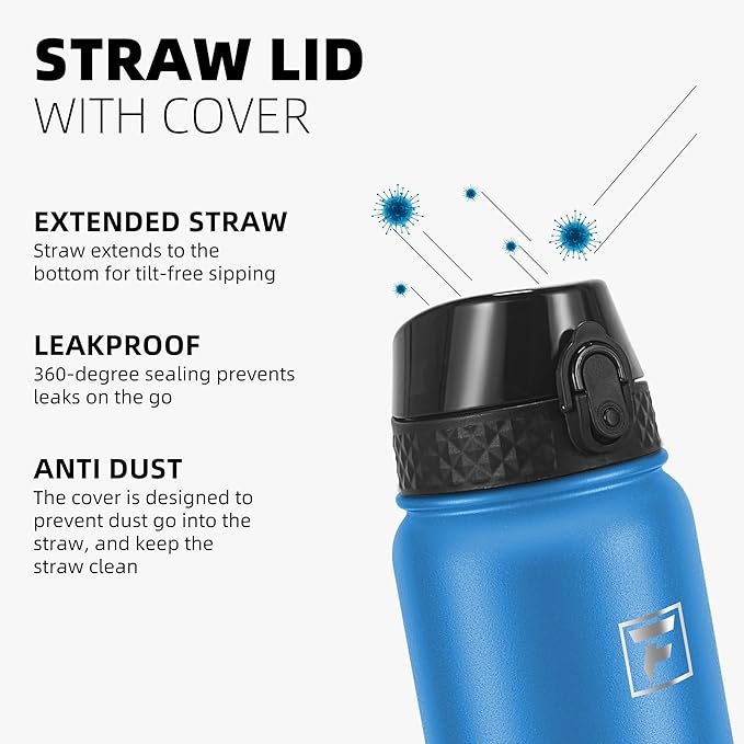 Fanhaw 40 oz Insulated Stainless Steel Water Bottle with Straw Lid, Leakproof Extra-Large Sports Bottle for Men & Women (Sky Blue)