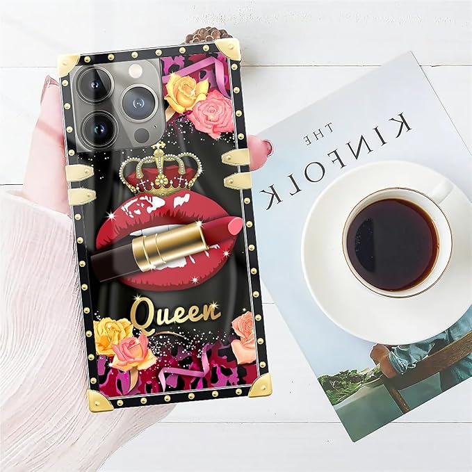 Compatible with iPhone 14 Pro Case, Queen Lip Crown Leopard Print Luxury Golden Decoration for Girl Women Soft TPU Shockproof Protective Hard PC Back for iPhone 14 Pro