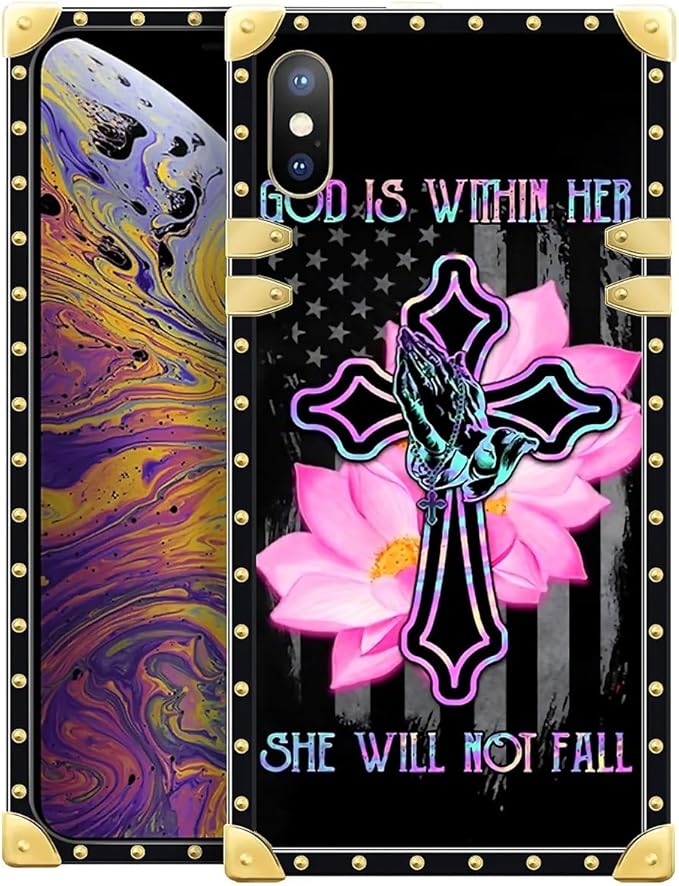 Compatible with iPhone Xs Max Case, Praying Cross Hands Luxury Golden Decoration for Girl Women Soft TPU Shockproof Protective Hard PC Back for iPhone Xs Max