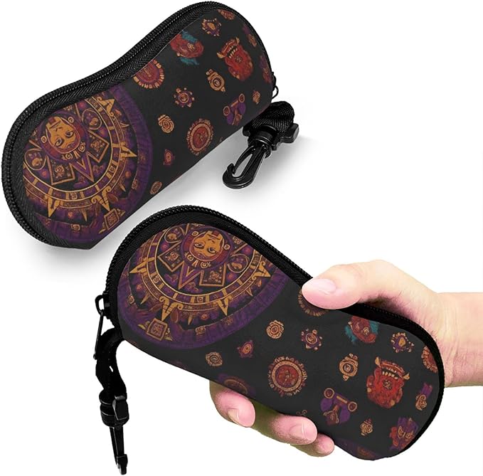 Watercolor Orca Whale Glasses Case Neoprene Portable Zipper Eyeglass Bag With Hook