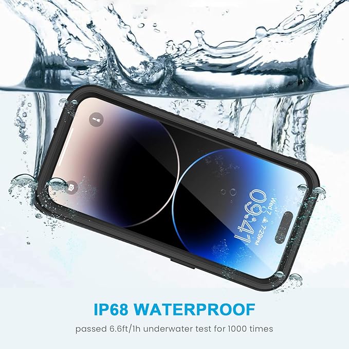 Lanhiem for iPhone 14 Pro Max Case, IP68 Waterproof Dustproof Case with Built-in Screen Protector, Rugged Full Body Shockproof Phone Case for iPhone 14 Pro Max 6.7 inch, Black