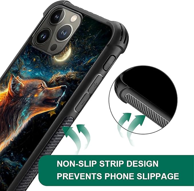 for iPhone 15 Pro Case, Star Cave Hungry Wolf Pattern Graphic Design Girl Boy Soft Silicone Hard Acrylic Shock Protection for iPhone 15 Pro