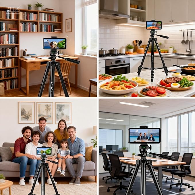55" Aluminum Phone & Camera Tripod, Extendable Cell Phone Tripod Stand Compatible with iPhone/Android/Action Camera is Perfect for Live Streaming/Video Recording/Selfies