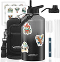 87oz Insulated Water Bottle (Cold for 48 Hrs),BPA Free&Leak Proof,1.5 Gallon Stainless Steel Water Flask,Water Jug with Straw Spout Lids for Gym,Hiking,Camping,Grey Black