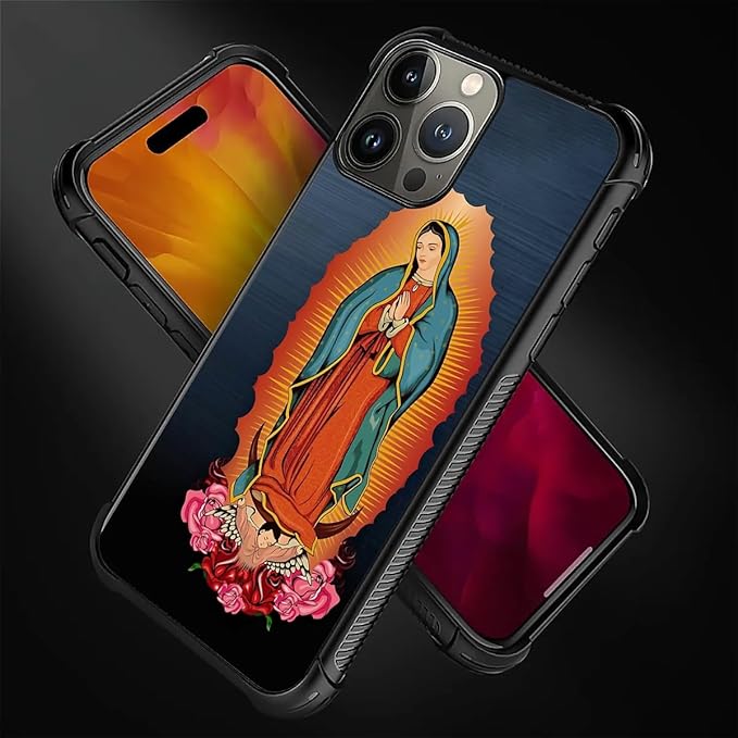 for iPhone 16 Pro Max Case, Red Virgen Guadalupe Pattern Graphic Design Girl Boy Soft Silicone Hard Acrylic Shock Protection for iPhone 16 Pro Max