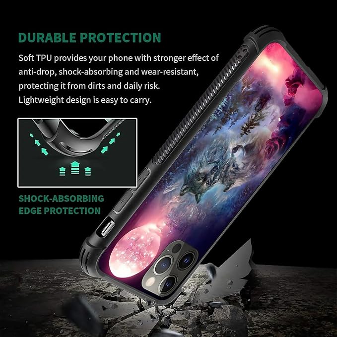 for iPhone 11 Pro Max Case, Star Two Wolfs Howling Pattern Graphic Design Girl Boy Soft Silicone Hard Acrylic Shock Protection for iPhone 11 Pro Max
