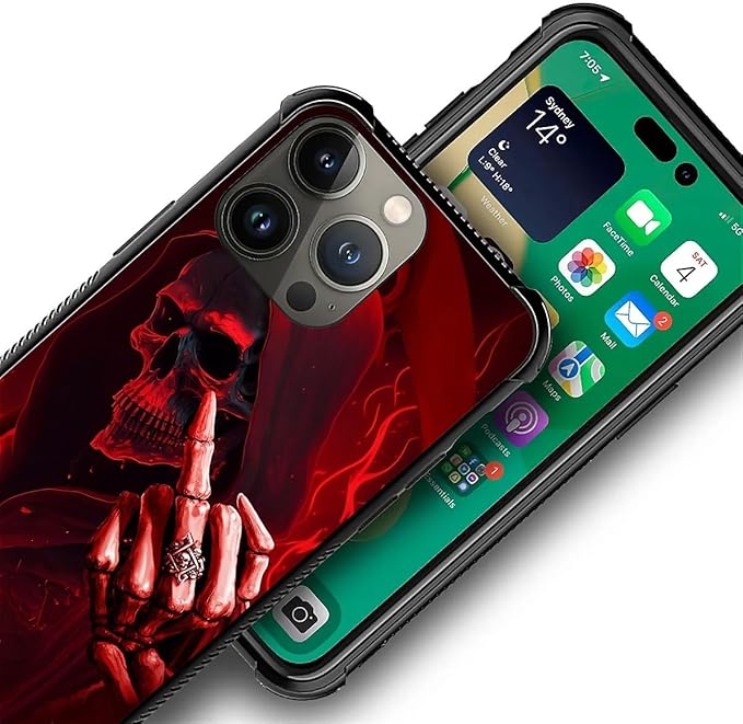 for iPhone 14 Pro Case, Gestures Funny Skull Pattern Graphic Design Girl Boy Soft Silicone Hard Acrylic Shock Protection for iPhone 14 Pro