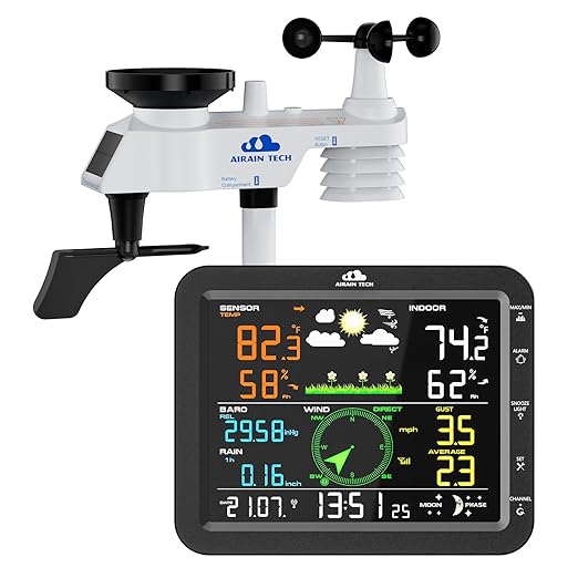 10-in-1 Wireless Weather Station with Outdoor Wireless Sensor,Radio Controlled Clock,Rain Gauge,Wind Speed/Direction,Moon Phase, Barometer,Temperature/Humidity,Weather Forecast (NO WiFi)