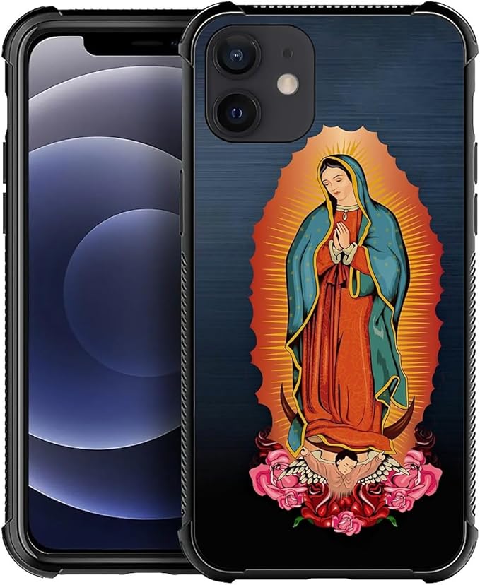 for iPhone 12 Mini Case, Red Virgen Guadalupe Pattern Made of Soft Silicone Hard Acrylic Shock Protection for iPhone 12 Mini