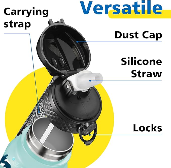 Han's Bottle Kids Water Bottle with Straw Lid - Insulated Stainless Steel Reusable Tumbler for Girls,Boys,Thermo Mug,12oz,Ocean Fish
