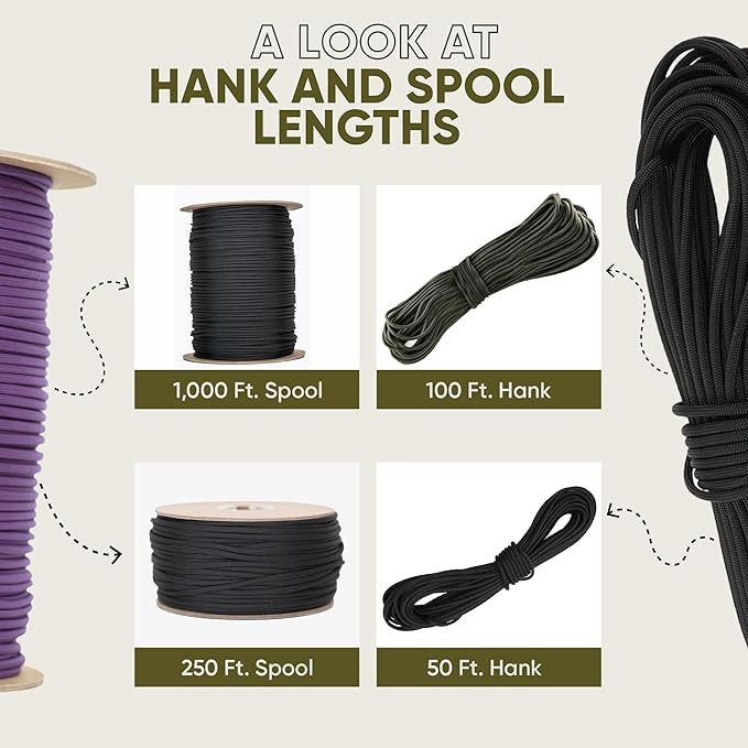 The Paracord Store | Type III 550 Paracord - 1000 FT Spool, Dark Green | Heavy Duty 7 Strand Tactical Paracord - USA Made Nylon Outdoor Parachute Cord for Camping, Fishing & More - Survival Cord