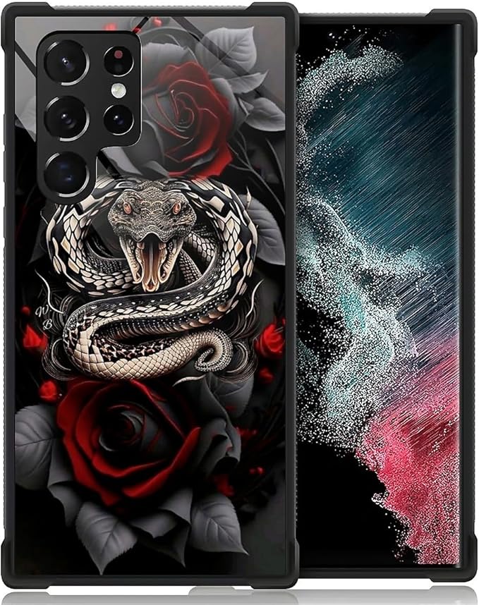 for Samsung Galaxy S22 Ultra Case, Entwined Rose Snake Pattern Graphic Design Girl Boy Soft Silicone Hard Acrylic Shock Protection for Samsung Galaxy S22 Ultra