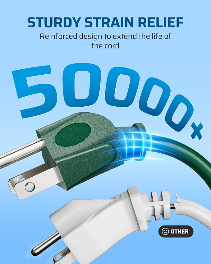 DEWENWILS 13Ft End to End Outdoor Extension Cord Multiple Outlets, Evenly Spaced 3 Outlets Plugs with Cover, 16/3 SJTW Weatherproof Wire for Outdoor String Lights and Holiday Decorations, 1 Pack