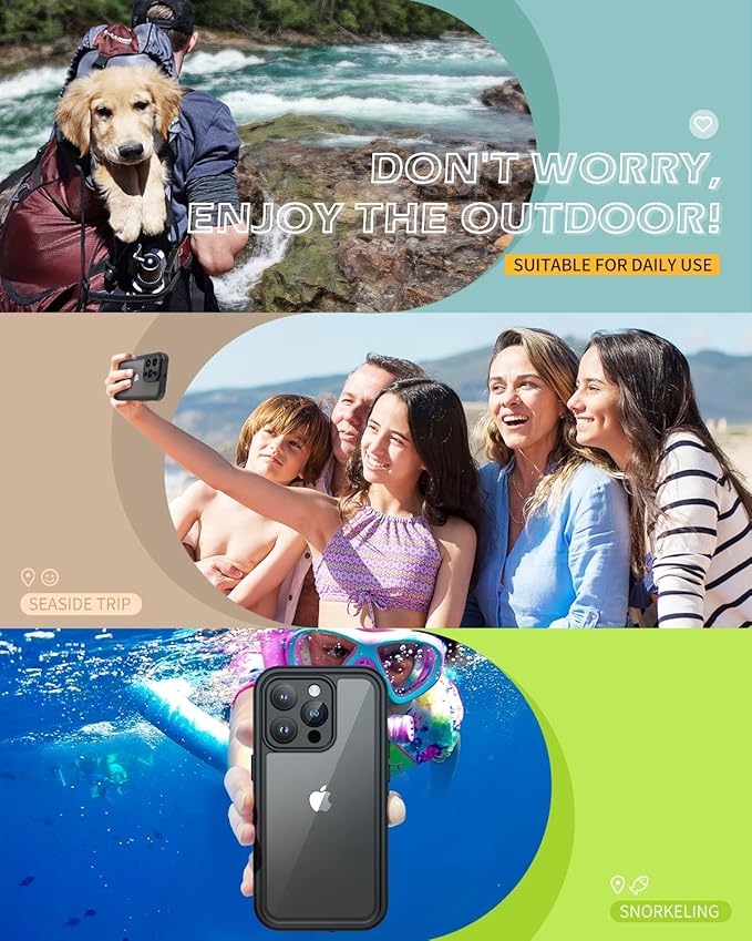 Lanhiem for iPhone 15 Pro Max Waterproof Case, Dustproof Case Built-in Screen Protector & Camera Protection, Full Body Heavy Duty Rugged Clear Phone Cover for 15 Pro Max (Black)