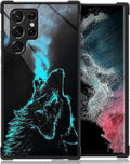 for Samsung Galaxy S23 Ultra Case, Blue Breathing Wolf Pattern Graphic Design Girl Boy Soft Silicone Hard Acrylic Shock Protection for Samsung Galaxy S23 Ultra