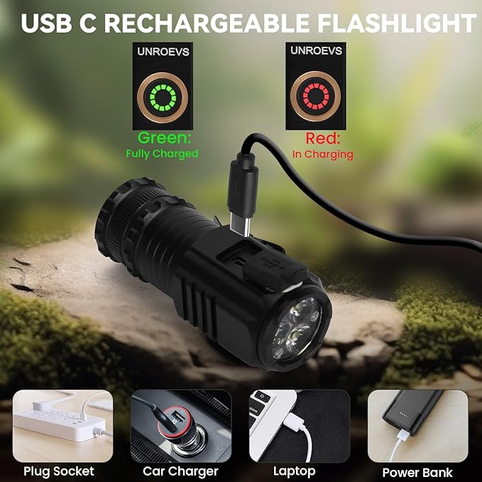 UNROEVS Mini Flashlight 2550 Lumens Rechargeable USB C Charging, Small Flashlights High Lumens 5 Modes, Pocket Flashlight with Clip, Magnetic Flashlight for EDC,Camping, Hiking,Emergency(2 Pack)