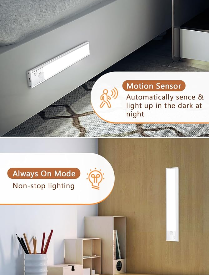 Under Cabinet Rechargeable Lighting: 12 Inch Motion Sensor Dimmable Lights Indoor - Battery Operated Lights - Wireless Closet Light Magnetic Led Light for Kitchen Home Bathroom Counter 5 Pack