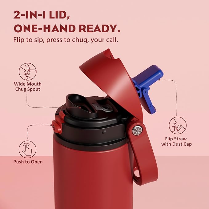 POWCAN 18 oz Steel Water Bottle: 2-in-1 Push-Button Spout & Flip Straw, Leakproof, Cold 24 Hrs, Fits Car Cup Holder, Insulated Water Bottle for Travel, Gym, School, Sports Gift (Midnight Web)