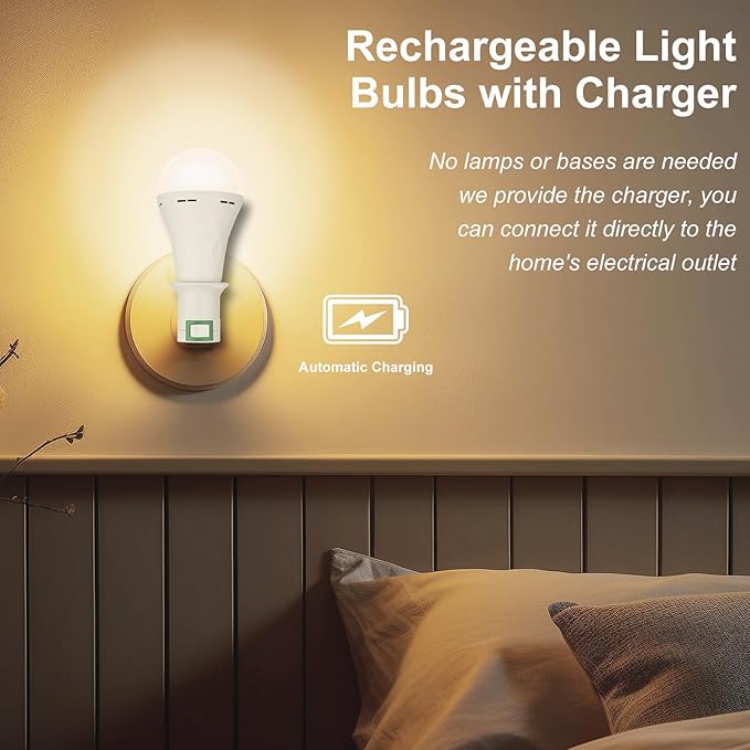 Ostwiki 10 Pack Rechargeable Light Bulbs, Emergency Light Bulbs for Power Outage Hurricane Camping 3000K Warm Light Battery Operated Light Bulb 9W E26 1200mAh Battery Backup Soft Light Bulb for Lamps