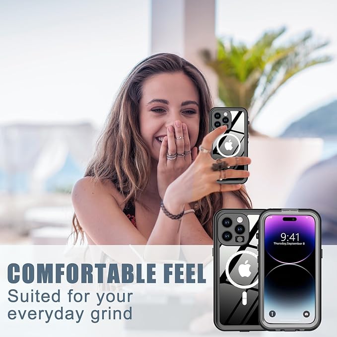 for iPhone 14 Pro Max Case Waterproof, [Shockproof] [Dustproof] [IP68 Waterproof] Full-Body Hard Case Built-in [Lens Screen Protection] for Diving Case (Black, for iPhone 14 Pro Max 6.7in)