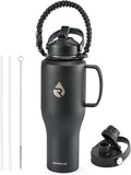 RAYMYLO Insulated Water Bottle 40oz (Cold for 48 Hrs), Stainless Steel Water Bottle with Handle & Straw Lid & Paracord Handle, Triple Wall Vacuum Leakproof Travel Flask, Fit in Any Car Cup Holder