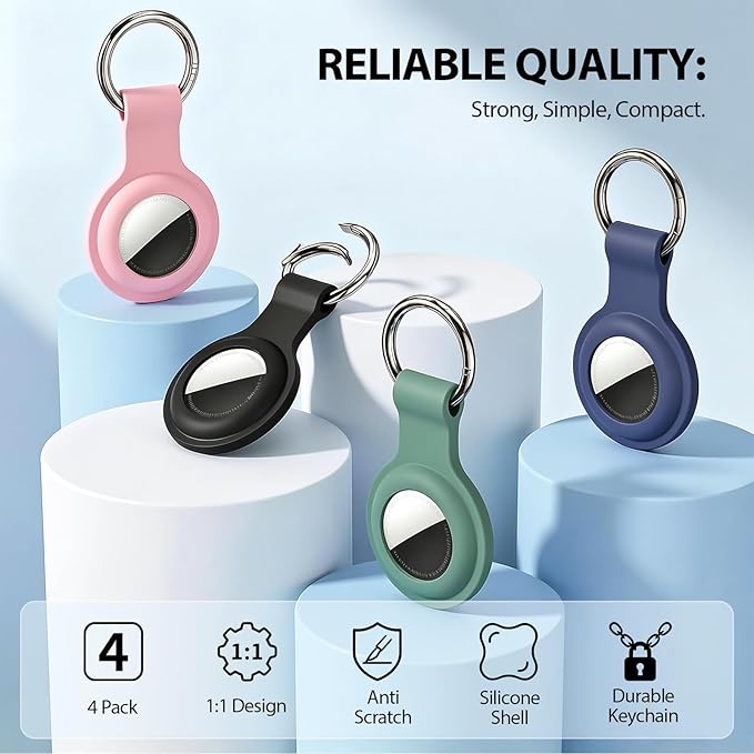 Linsaner [4 Pack] Holder for AirTag 2nd Gen (2026) & 1st Gen, Silicone Case Keychain Key Ring, Protective Cover for Apple for Air Tags, GPS Finder Accessories, Orange/Pink/Yellow/Mint Green