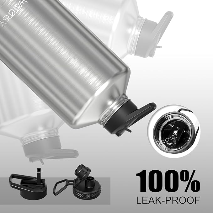 1 Gallon Water Bottle Insulated(Cold for 48 Hrs),BPA Free&Leak Proof,128oz Stainless Steel Water Jug,Large Water Bottle with Straw Spout Lids for Gym,Hiking,Camping&Travel,Stainless