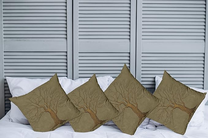 Ambesonne Tree Throw Pillow Cushion Case Pack of 4, Illustration of a Big Tree on Antique Old Paper Vintage Style Artwork Design Print, Modern Accent Double-Sided Digital Printing, 16", Pale Green