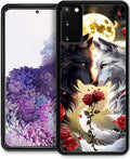 for Samsung Galaxy S20 Case, Black White Wolf Moon Flower Rose Pattern Graphic Design Girl Boy Soft Silicone Hard Acrylic Shock Protection for Samsung Galaxy S20