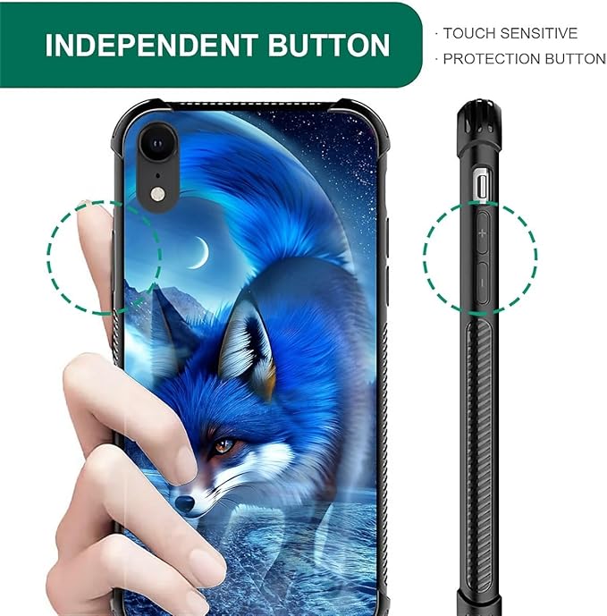 for iPhone XR Case, Snowy Mountain Fox Lake Pattern Graphic Design Girl Boy Soft Silicone Hard Acrylic Shock Protection for iPhone XR