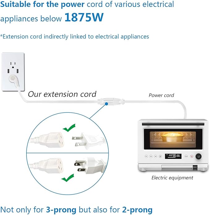 FIRMERST 1875W Flat Plug Extension Cord 10 Feet 14 AWG 15A White, Pack of 2