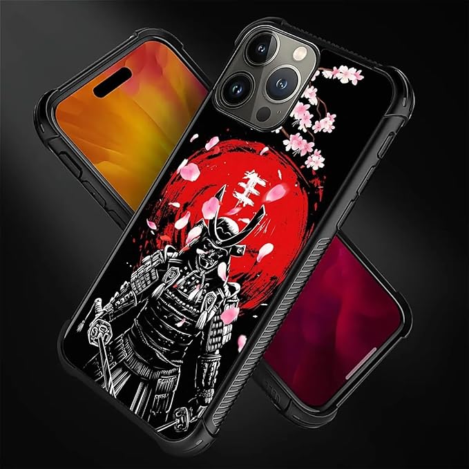 for iPhone 16 Pro Max Case, Sakura Japanese Samurai Pattern Graphic Design Girl Boy Soft Silicone Hard Acrylic Shock Protection for iPhone 16 Pro Max