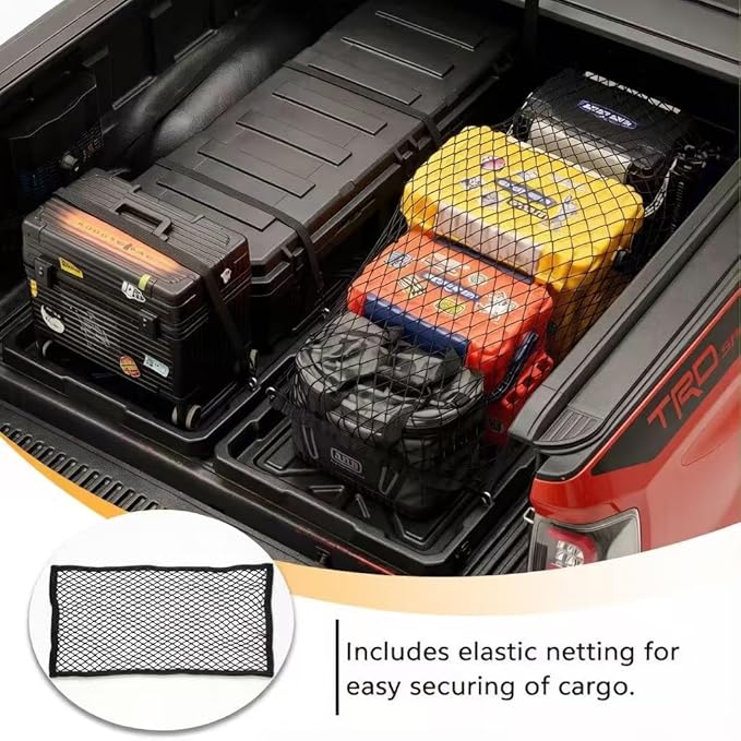 Truck Bed Slide Out Cargo Tray, 56" L x 42.9" W Size Slide-Out Truck Bed Organizer Tray for 5’+Long Beds, Sliding Truck Organizers and Storage Tray with Open Hooks & Elastic Cargo Net