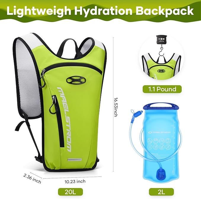 Maelstrom Hydration Backpack, Hiking Backpack with 2L Water Bladder, Running Hydration Vest for Cycling Hiking Rave for Men Women