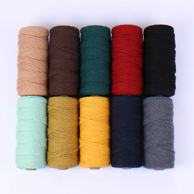 Khaki Cotton Cord, 3mm x 109Yards, Craft Cord for Wall Hanging, Plant Hangers, Crafts, Knitting, Decorative Projects