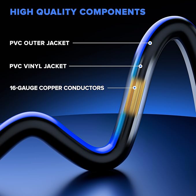 Maximm 30 Ft Black, White and Blue Extension Cord, Heavy Duty 3-Prong Outdoor Power Cable, ETL Listed for Contractors