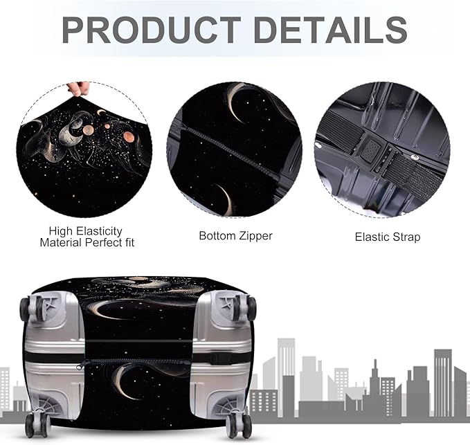 ANNA QUEEN Celestial Galaxy Luggage Cover, Moon & Stars Suitcase Protector for 28-30 Inch Travel Bags