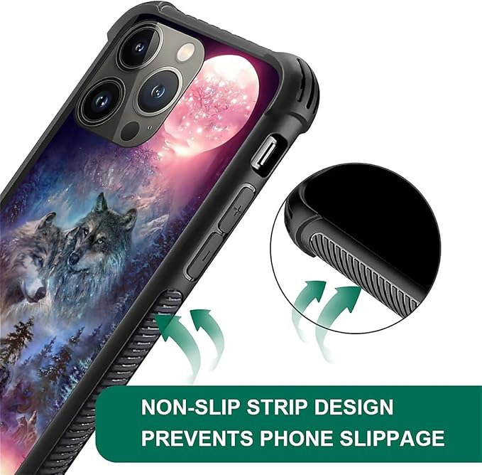 for iPhone 14 Pro Case, Star Two Wolfs Howling Pattern Graphic Design Girl Boy Soft Silicone Hard Acrylic Shock Protection for iPhone 14 Pro