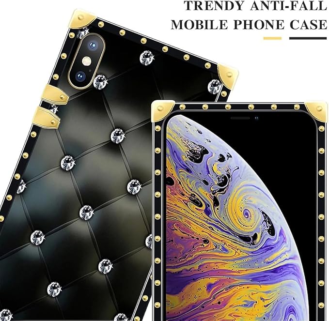 Compatible with iPhone Xs Max Case, Shiny Black Sofa Crystal Luxury Golden Decoration for Girl Women Soft TPU Shockproof Protective Hard PC Back for iPhone Xs Max
