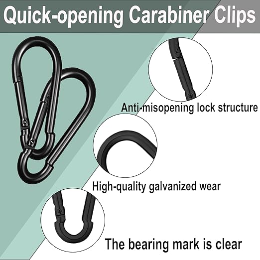 Black Carabiner, Heavy Duty Galvanized Steel Spring Snap Hook Carabiner Clips with 1350LBS Holding Capacity, Ideal for Outdoor, Hammock, Swing and Travel (20PCS M10 3.9Inch)